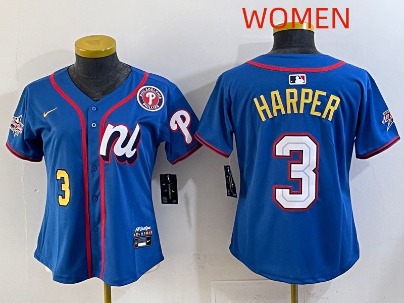 Women 2025 Philadelphia Phillies #3 Harper Blue All star Nike MLB Jersey style 06